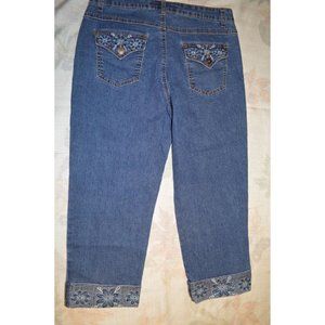 COS Jeans Women's Blue Denim Capri Pants Size 8 Embroidered Hem Bling (L)